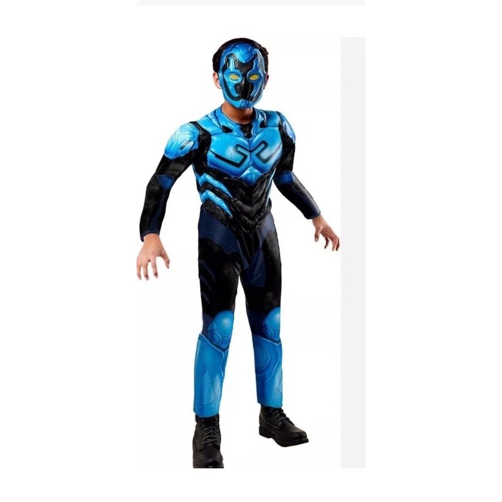Kids DC Comics Blue Beetle Muscle Jumpsuit‎ Halloween Costume Small 5-7 Yrs